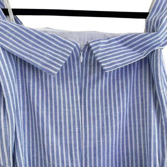 JOA Women's Striped Blue & White Poplin Off-the-Shoulder Midi Dress Size S - Picture 4 of 7